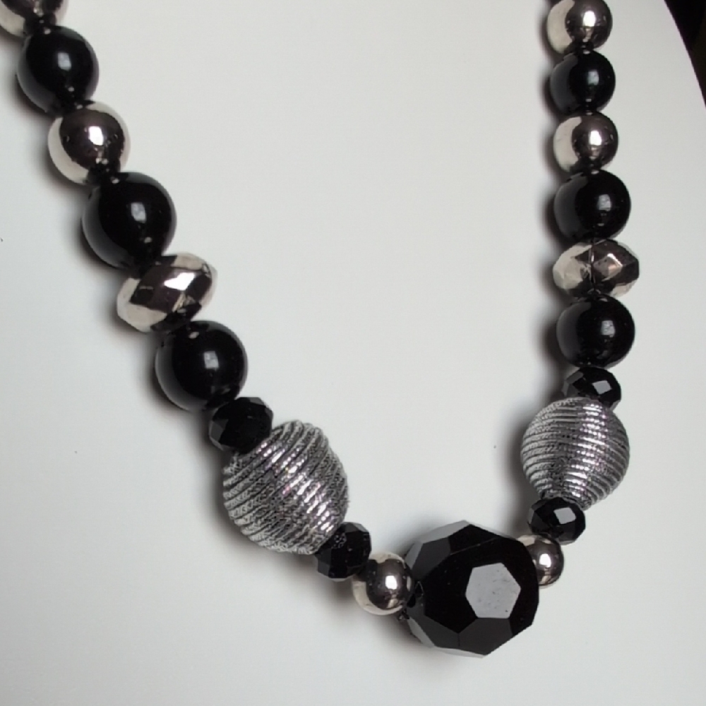 Black & Silver Crystal And Beaded Necklace